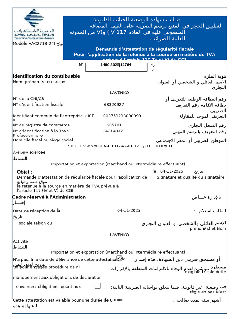 Attestation REGFRASTVA683209272025 | PDF
