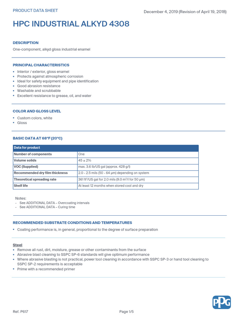 HPC Industrial Alkyd 4308: Product Data Sheet | PDF | Concrete | Legal ...