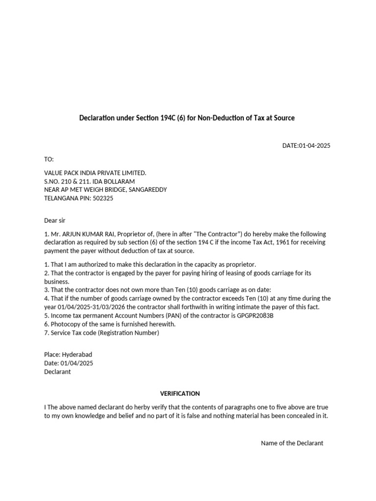 Transport Declaration Form | PDF