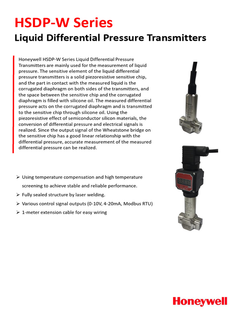 HSDP-W350A (LDPT) - Honeywell | PDF | Pressure Measurement | Sensor