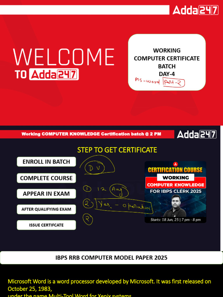 Working Computer Certificate Batch DAY-4 | PDF