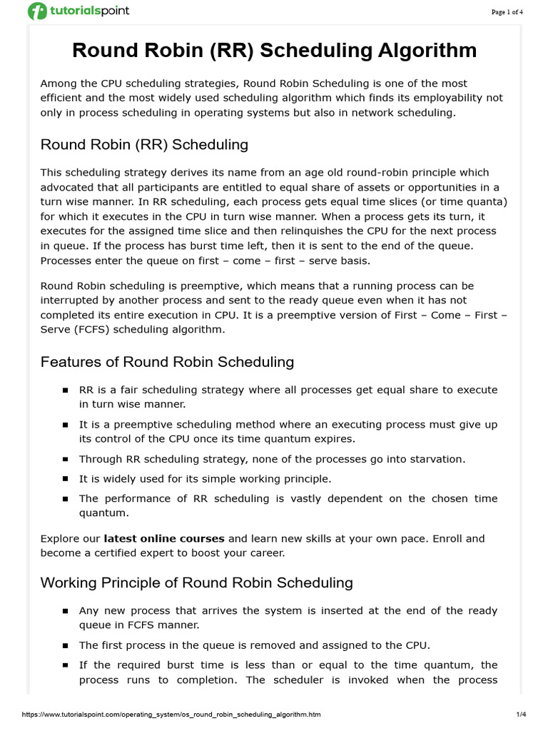 0perating System Round Robin (RR) Scheduling Algorithm | PDF ...