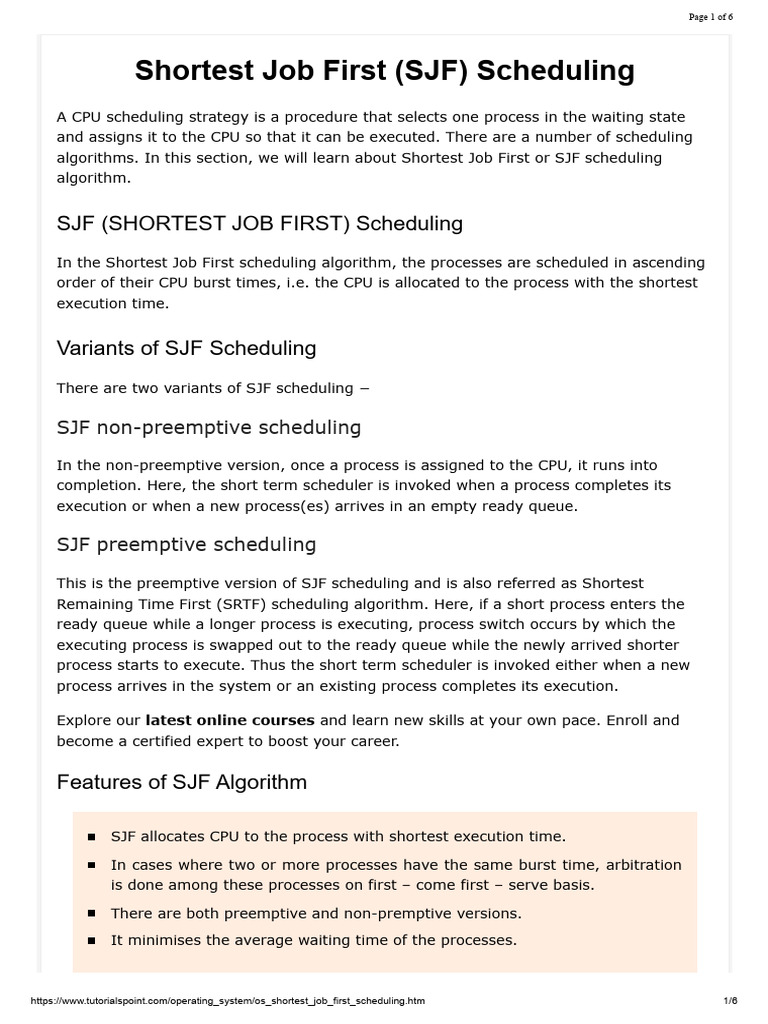 Operating System Shortest Job First (SJF) Scheduling | PDF | Scheduling ...