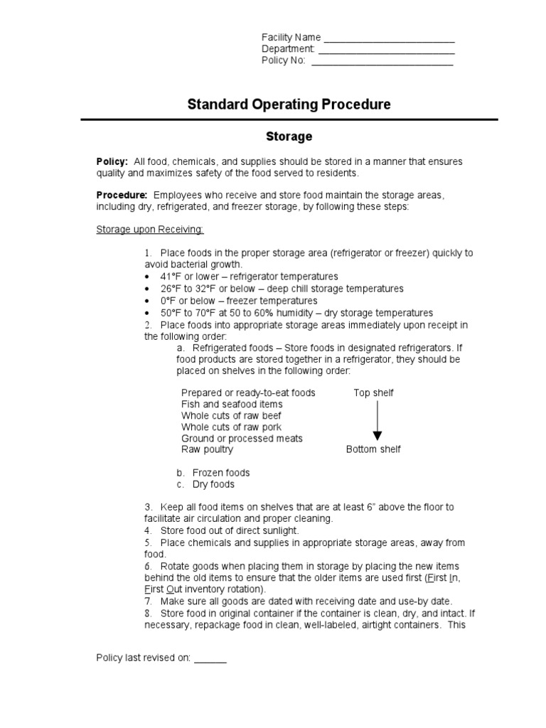 SOP Storage Refrigerator Shelf Life