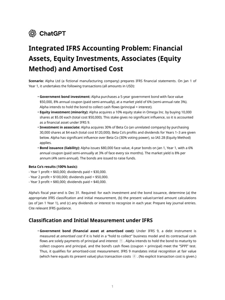 Integrated IFRS Accounting Problem - Financial Assets, Equity ...