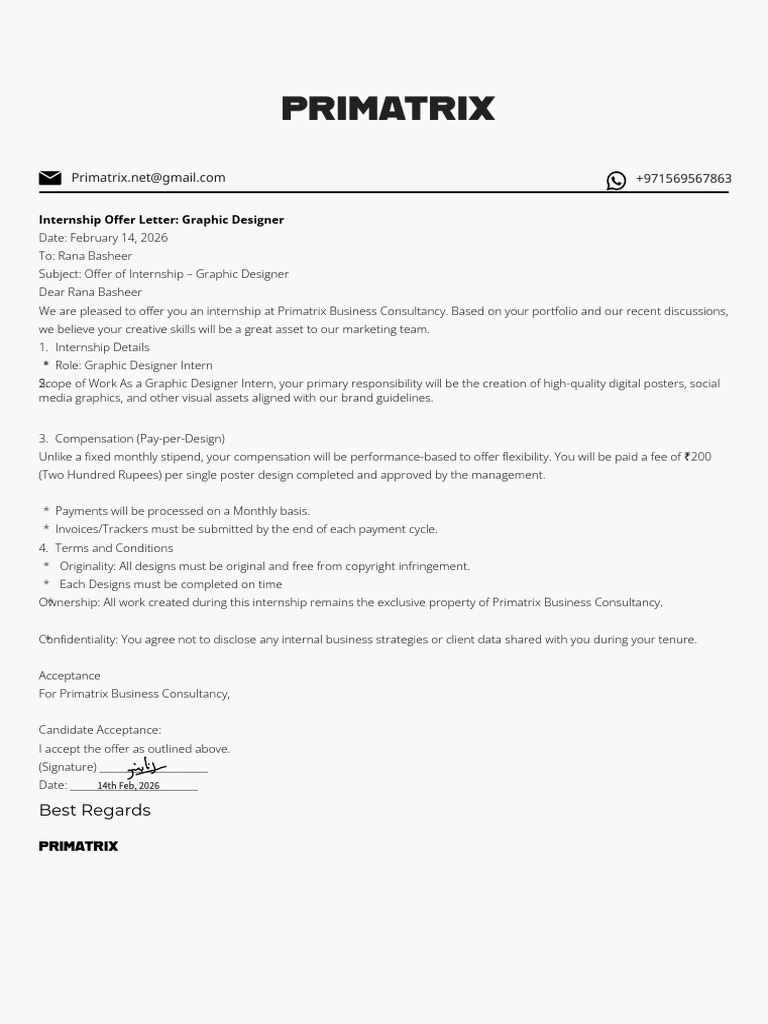 Primatrix Offer Letter | PDF