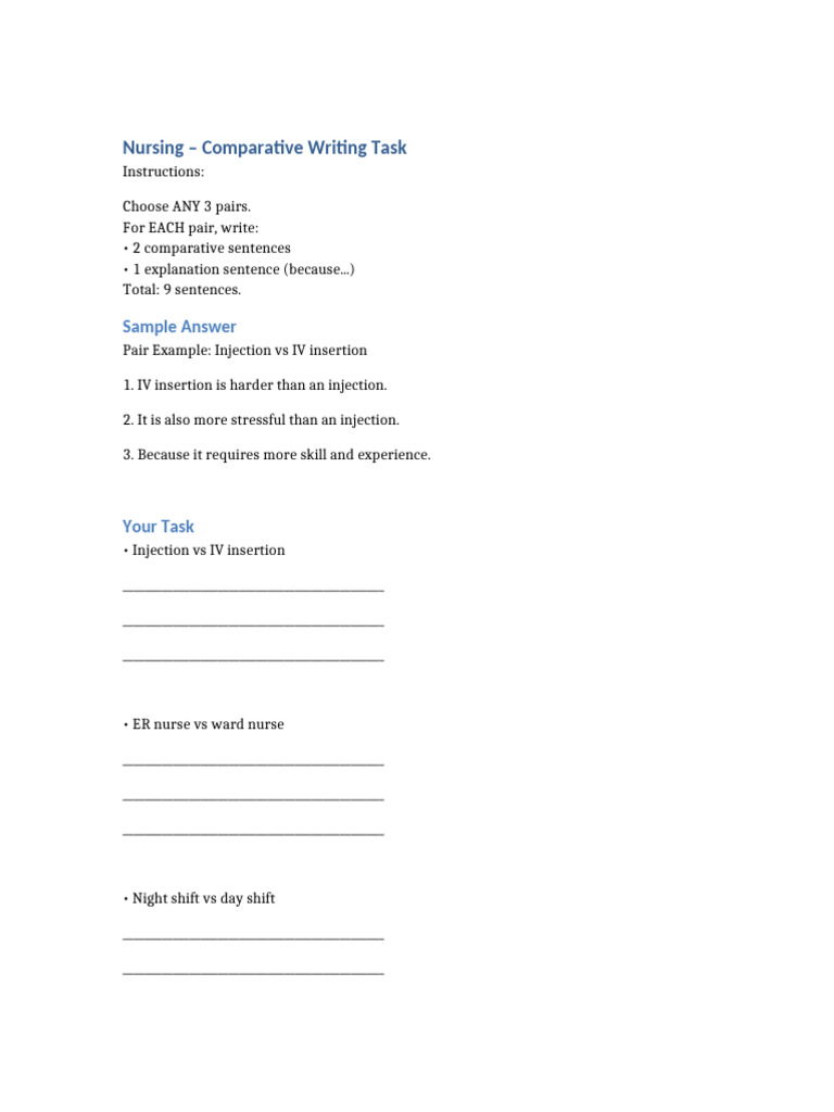 Nursing Comparative Task With Sample | PDF