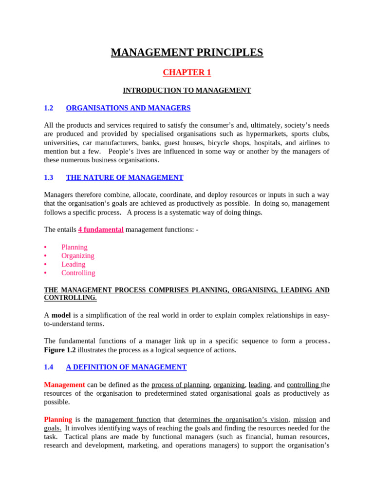 Chapter 1 - Management Principles | PDF | Skill | Goal
