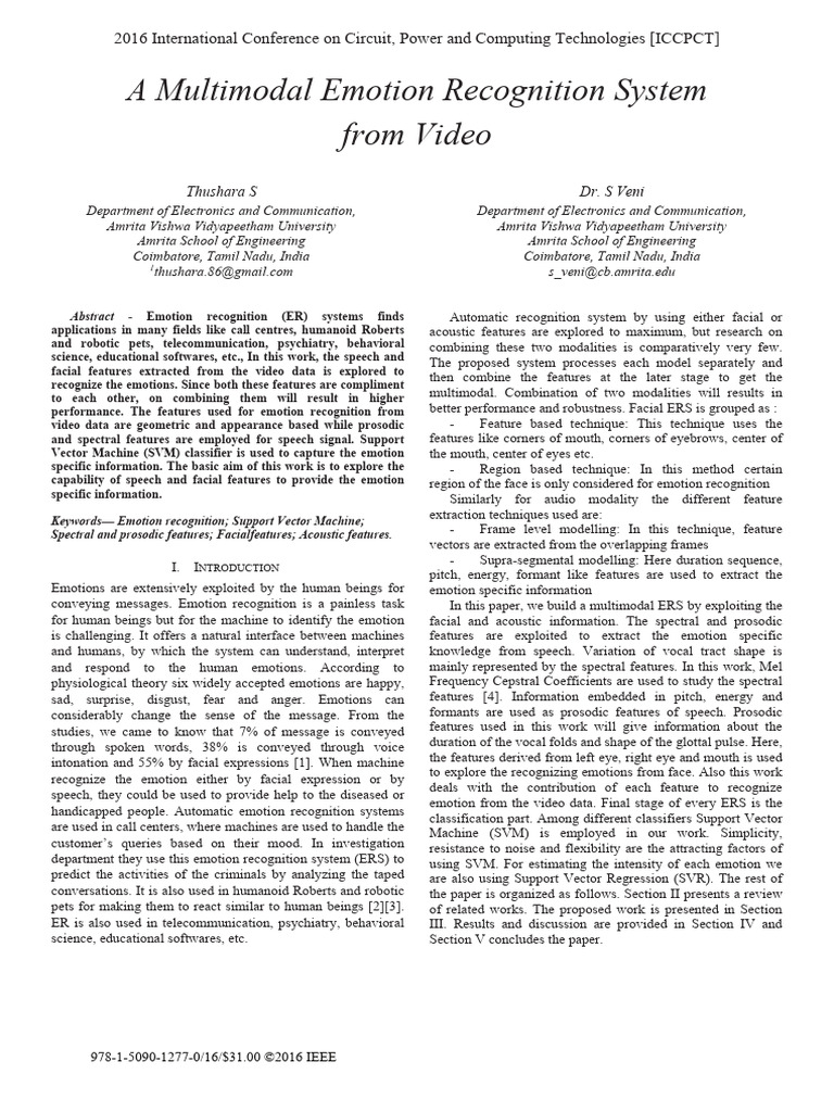 A Multimodal Emotion Recognition System From Video | PDF | Applied ...
