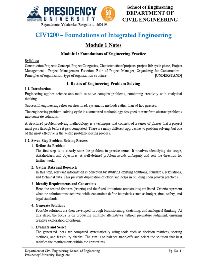 CIV1200 - Notes For CA - 1 - Lec1 To 4 | PDF | Creativity | Force