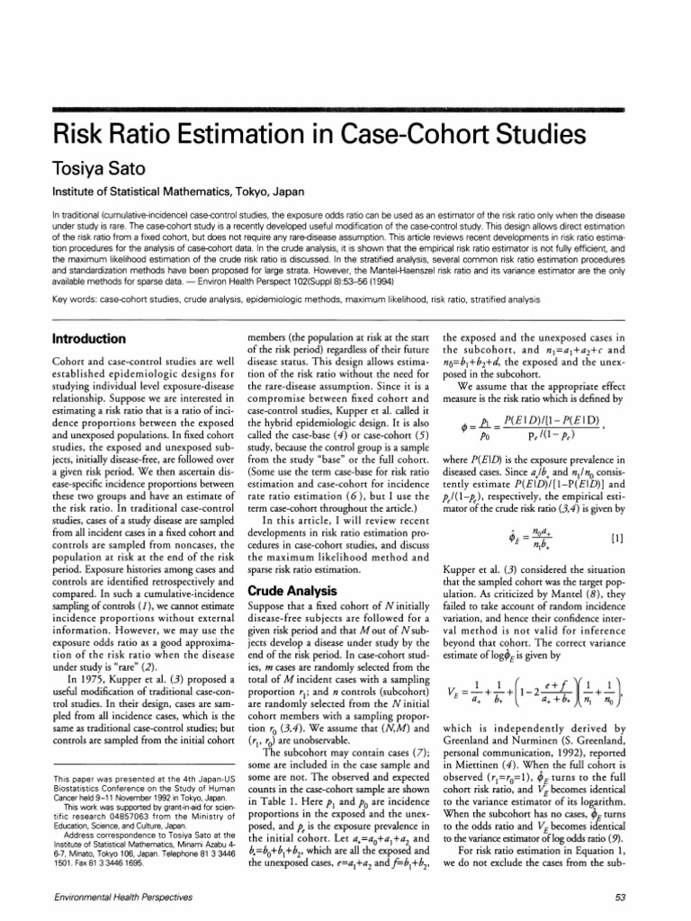 Tosiya (1994) Risk Ratio Estimation in Case-Cohort Studies | PDF ...
