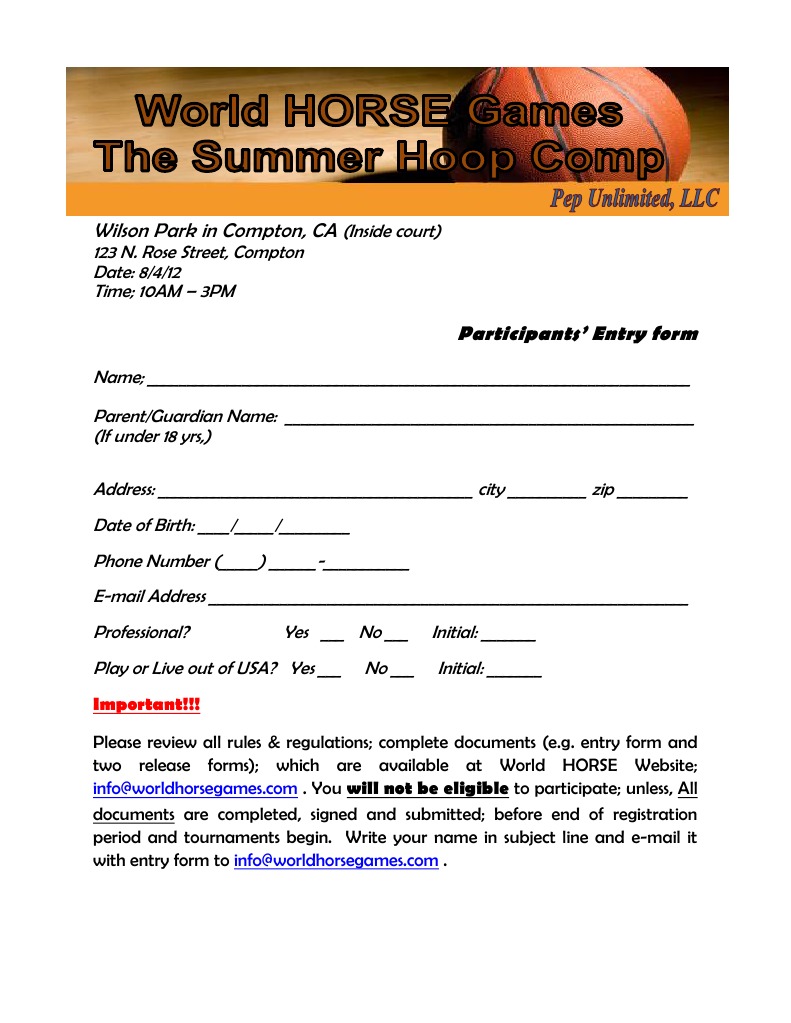 Wilson Park in Compton, CA: Participants' Entry Form | PDF