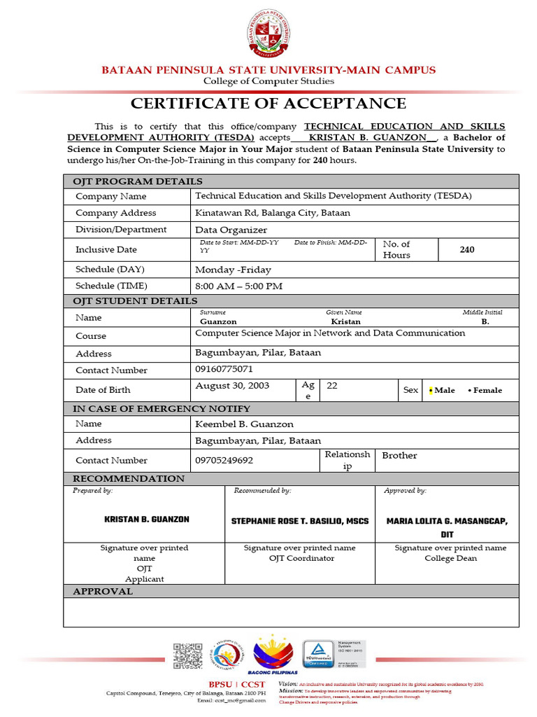 13 Certificate of Acceptance Tan | PDF