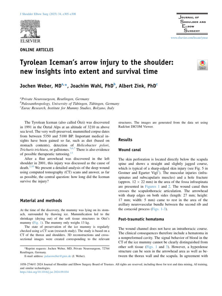 Tyrolean Iceman's Arrow Injury To The Shoulder Ne | PDF | Bleeding ...