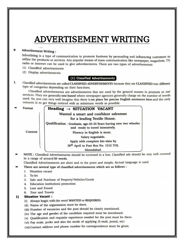 Advertisement Writing | PDF