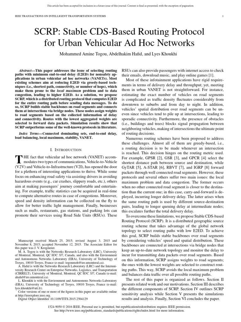 SCRP Stable CDS-Based Routing Protocol For Urban Vehicular Ad Hoc ...