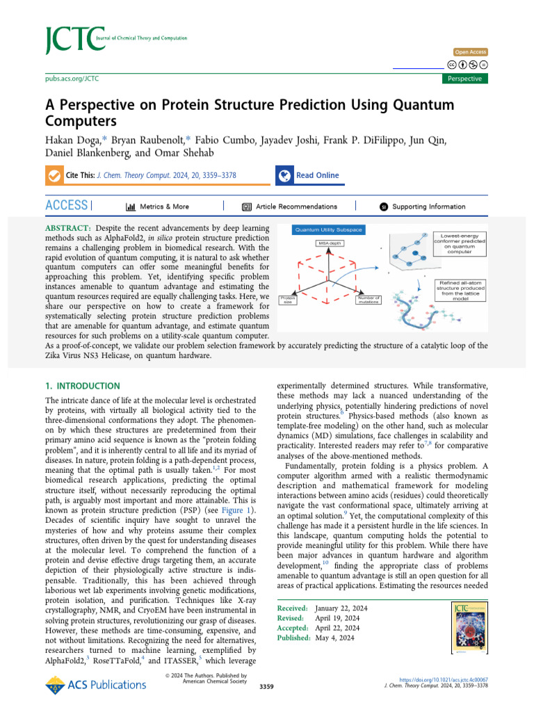 A Perspective On Protein Structure Prediction Using Quantum Computers ...