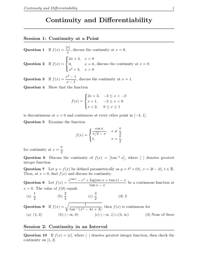 Continuity and Differentiability | PDF | Function (Mathematics ...