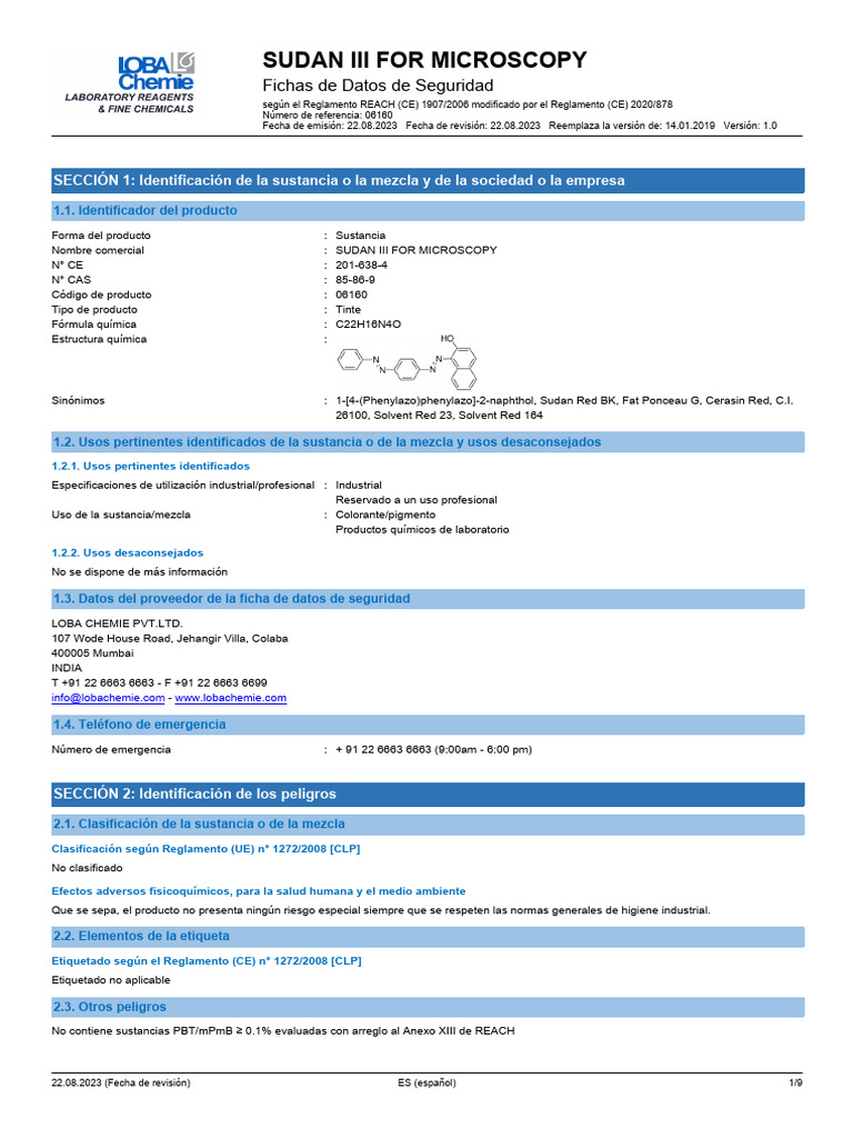 Msds Sudan III Casno 85-86-06160 Es - Aspx | PDF | Toxicidad | Agua