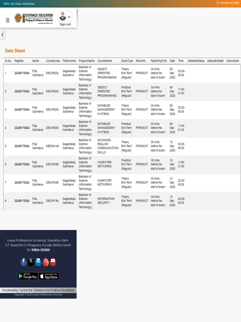 Date Sheet | PDF