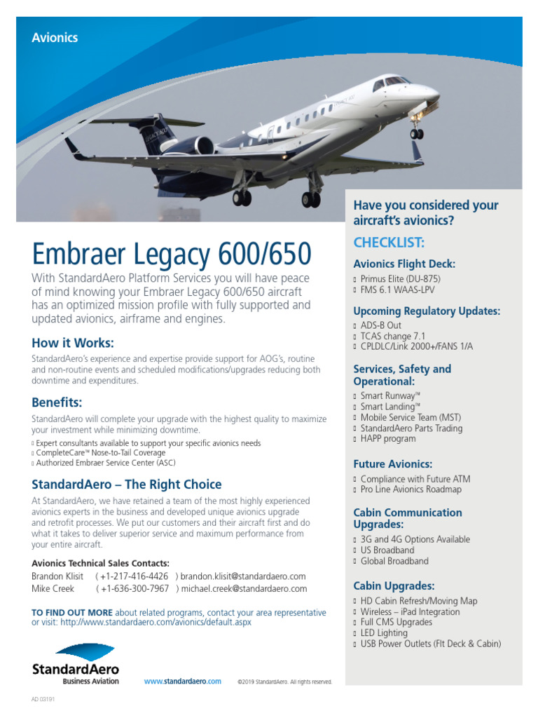 StandardAero Avionics Embraer Legacy 600 650 1 | PDF | Avionics | Aircraft