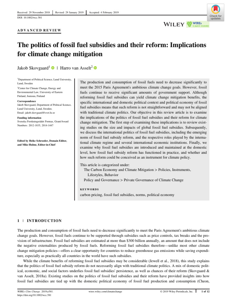 The Politics of Fossil Fuel Subsidies and Their Reform, Implications ...