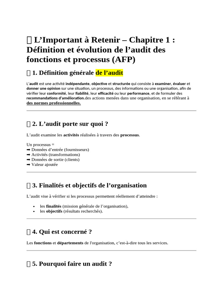 Afp Resume | PDF | Audit | Contrôle interne