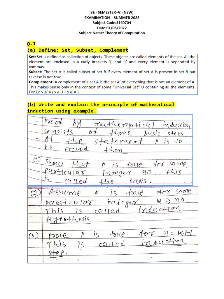 TOC - 2022S Paper Solution | PDF | Theory Of Computation | Mathematics
