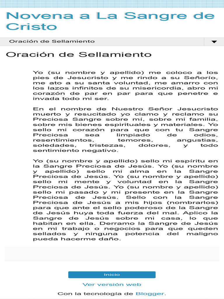 Novena A La Sangre de Cristo Oración de Sellamiento | PDF