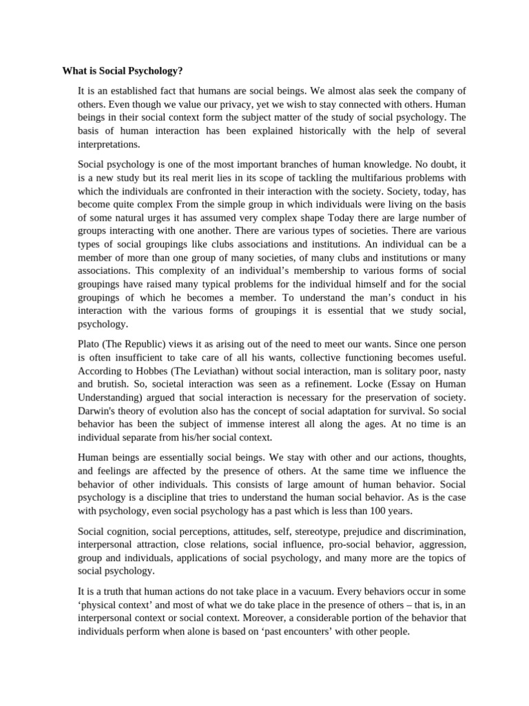 Social Psychology - Definition, Nature and Scope | PDF | Social ...