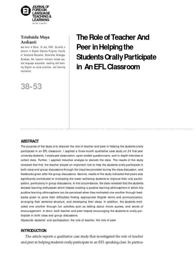 The Role of Teacher and Peer in Helping | PDF | Teachers | Language ...
