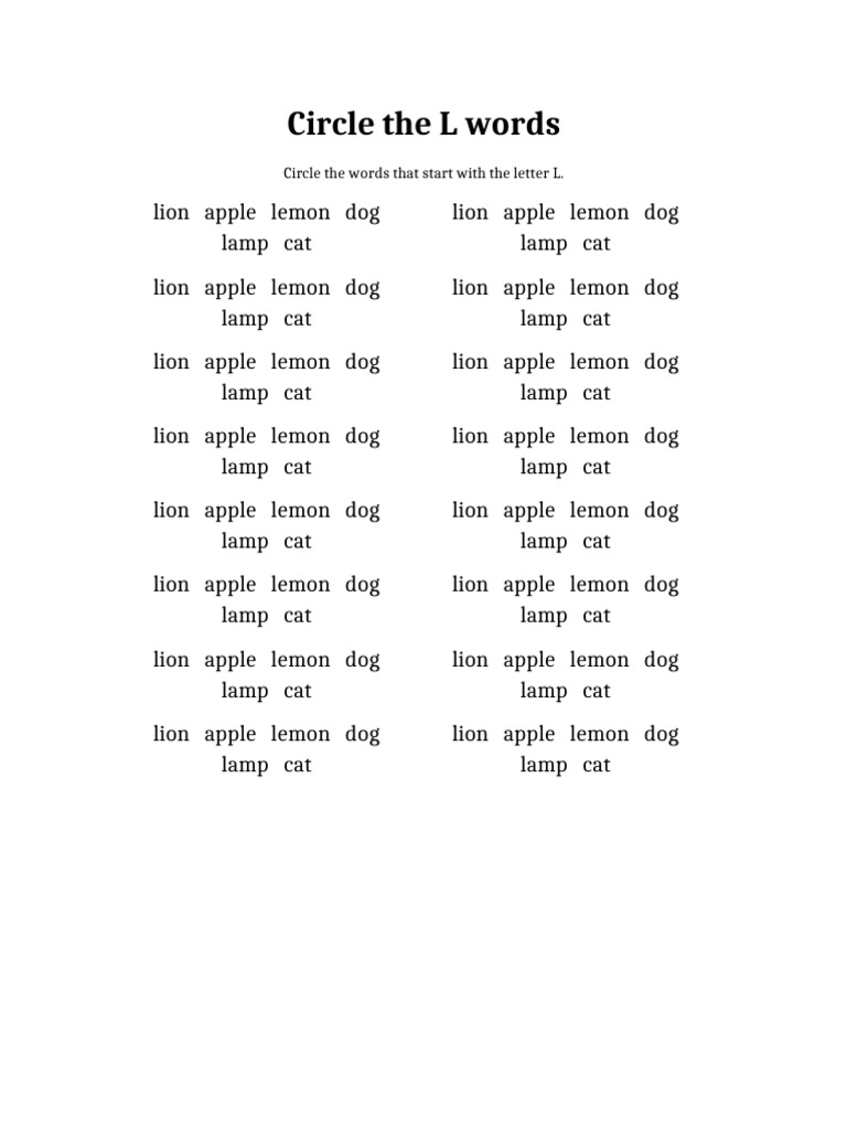 Circle L Words Worksheet | PDF