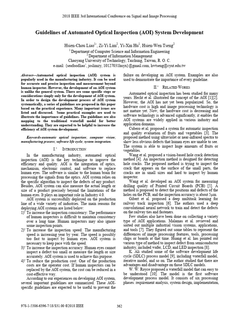 Guidelines of Automated Optical Inspection AOI System Development | PDF ...
