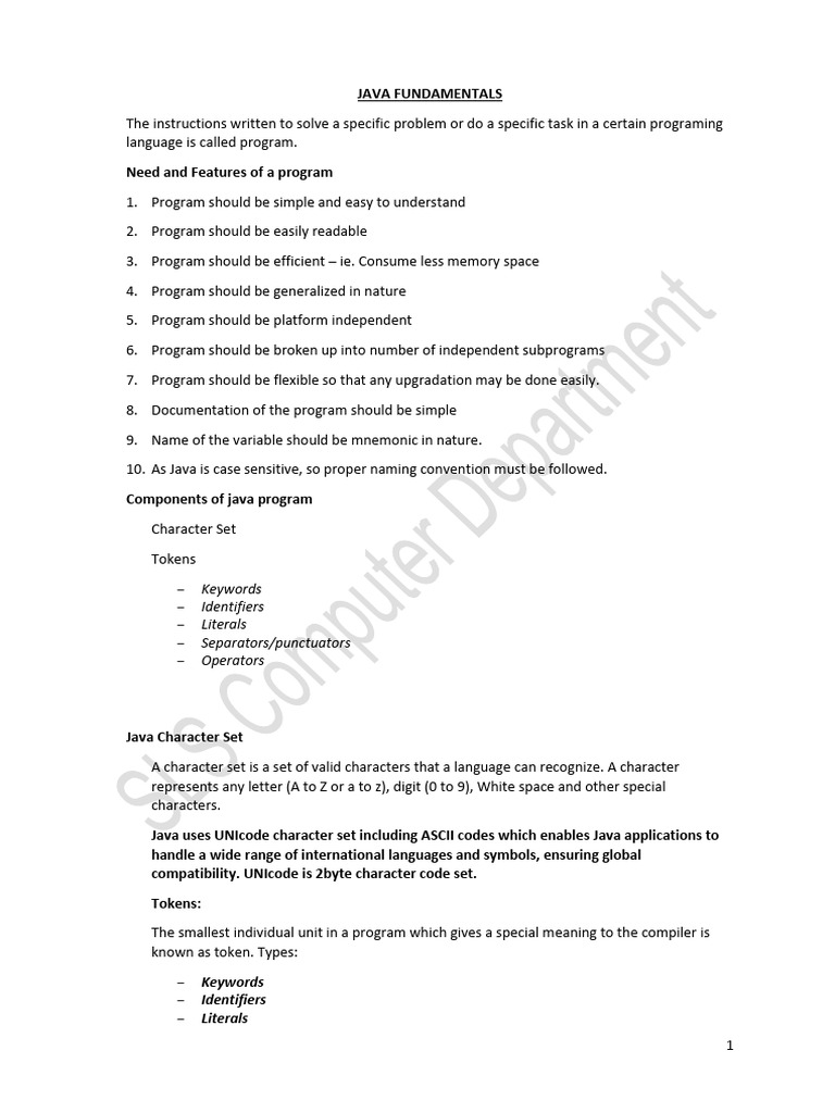 Updated - Notes On Java Fundamental (Class 8) | PDF | Reserved Word ...