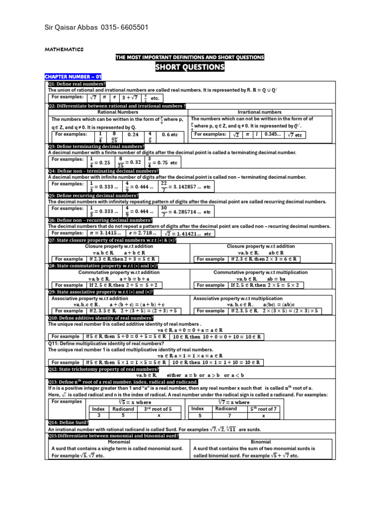 Definitions Maths 9 TH Class | PDF | Triangle | Trigonometric Functions