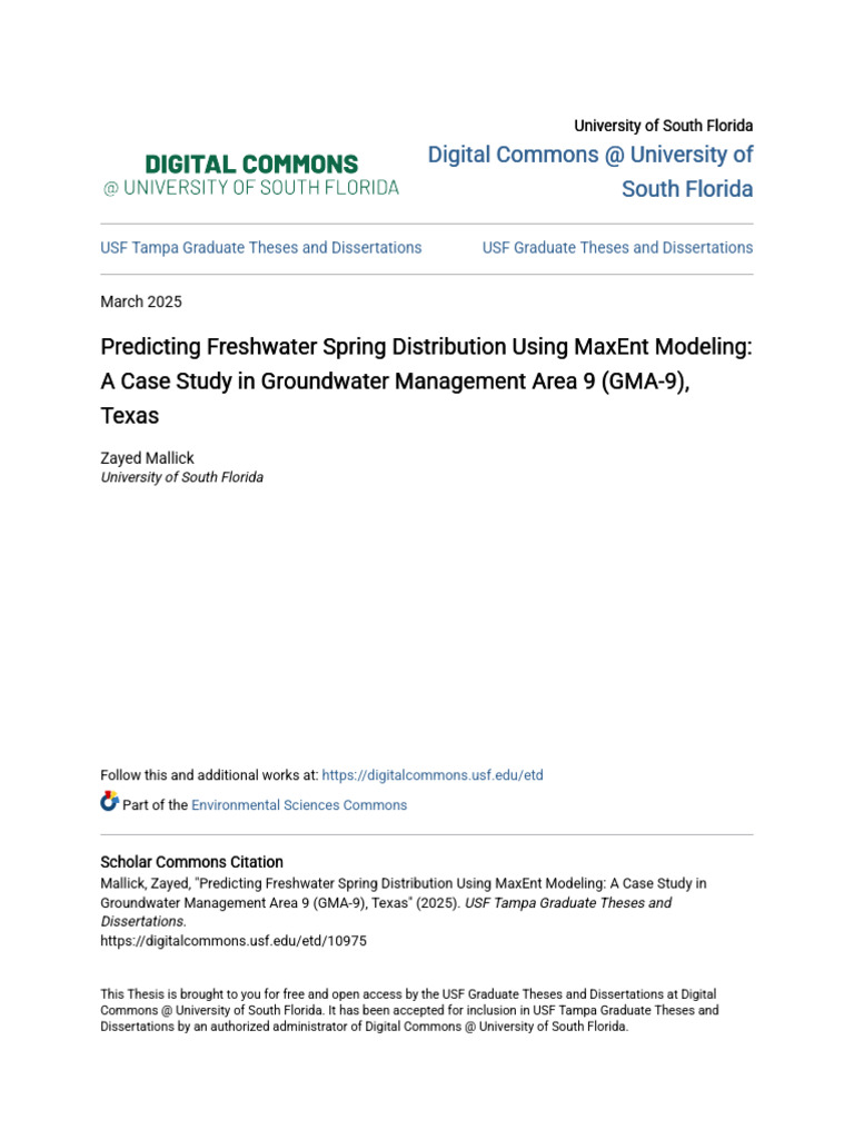Predicting Freshwater Spring Distribution Using MaxEnt Modeling | PDF ...