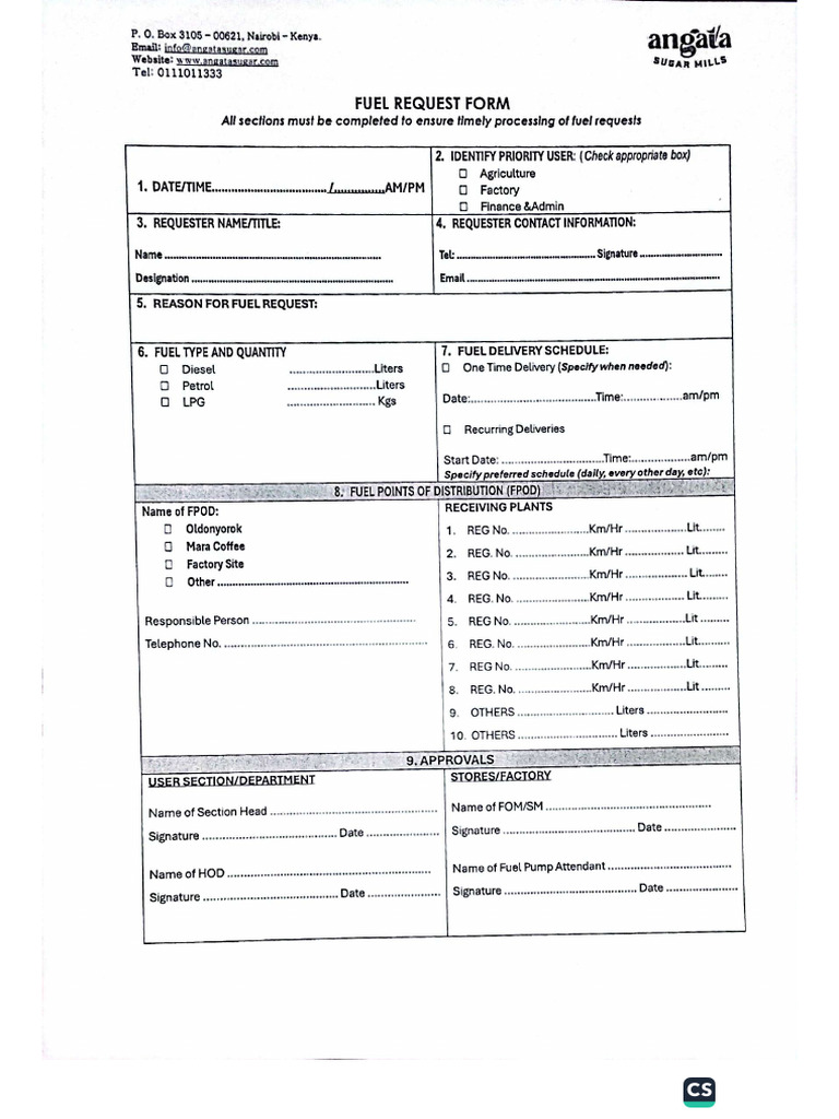 Fuel Request Form | PDF
