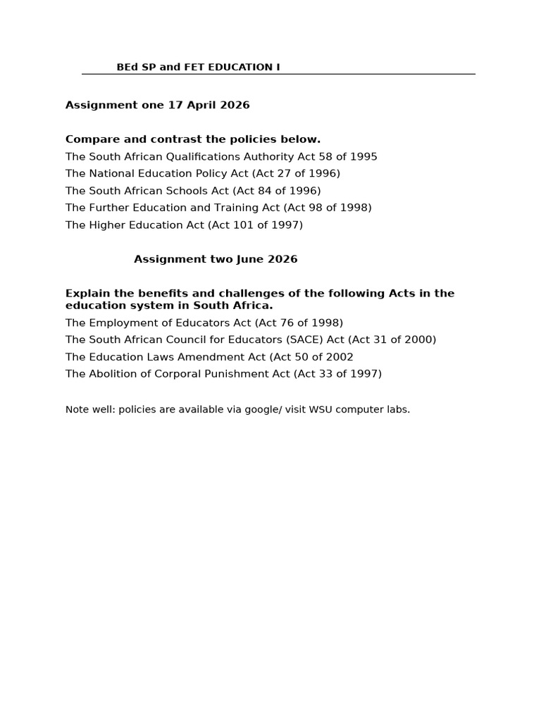 Bed Sp and Fet Education i Assignments | PDF