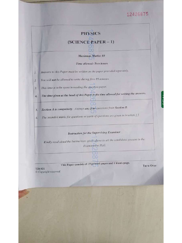 ICSE Class 10 Physics Question Paper 2026 - 1773044623442 | PDF