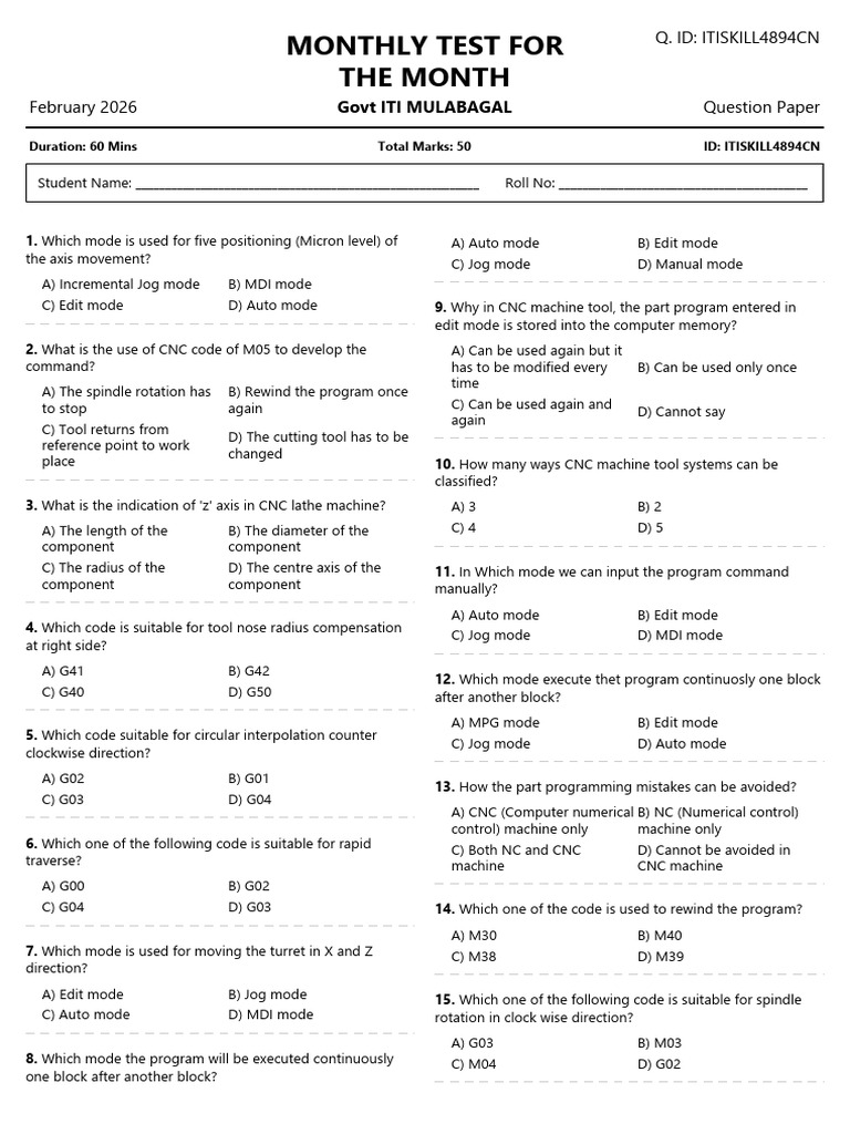 Quiz ITISKILL4894CN Question Paper | PDF