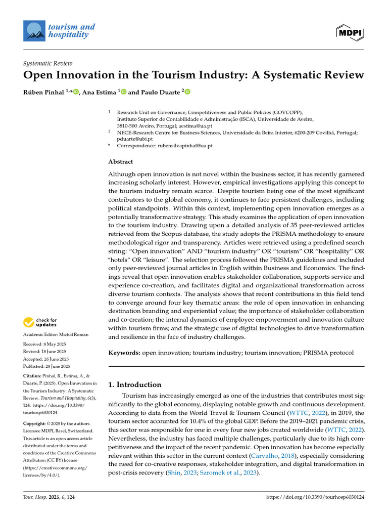 Open Innovation in The Tourism | PDF | Innovation | Systematic Review