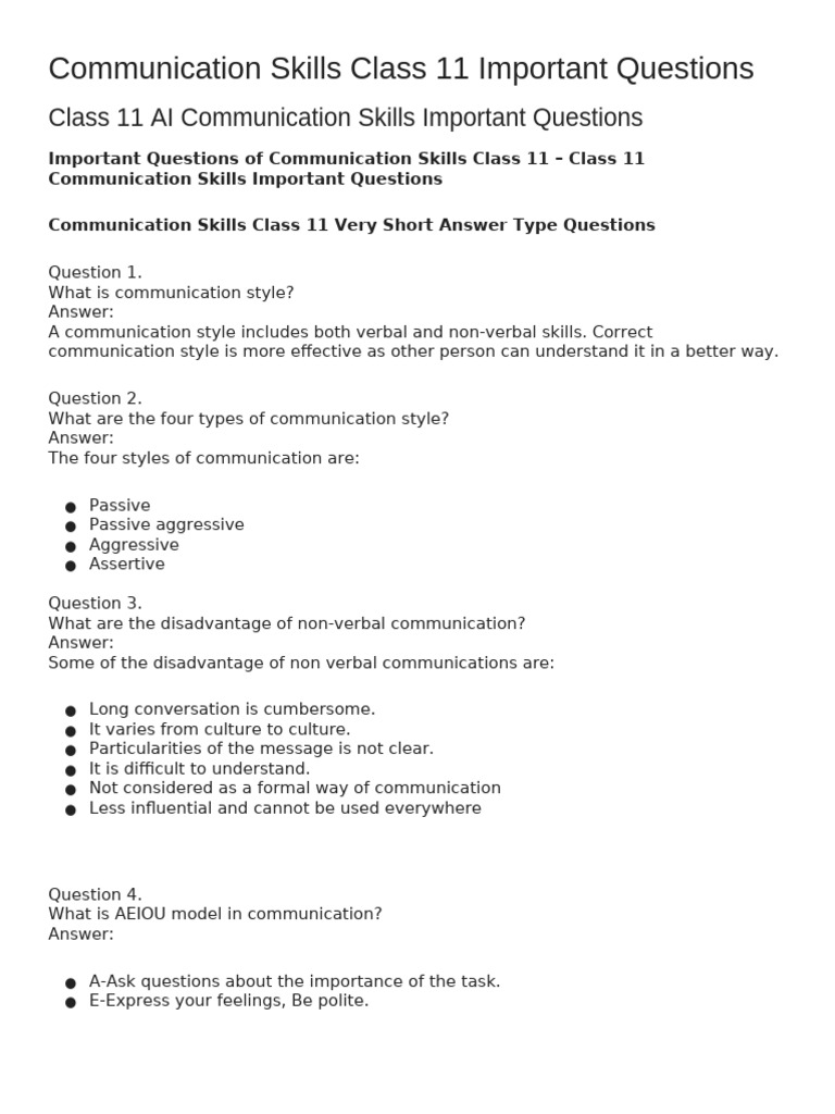 Communication Skills 3 AI | PDF | Communication | Question
