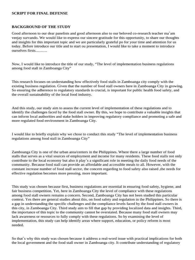 Script for Final Defense | PDF | Regulatory Compliance | Survey Methodology