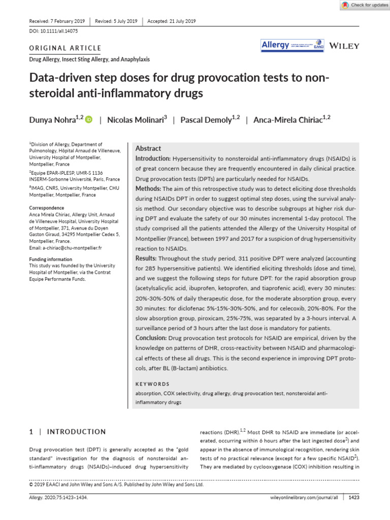 Allergy - 2019 - Nohra - Data Driven Step Doses For Drug Provocation ...
