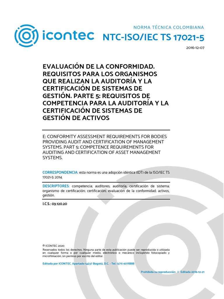 Ntc-Iso/iec TS 17021-5 | PDF | Organización internacional para la ...