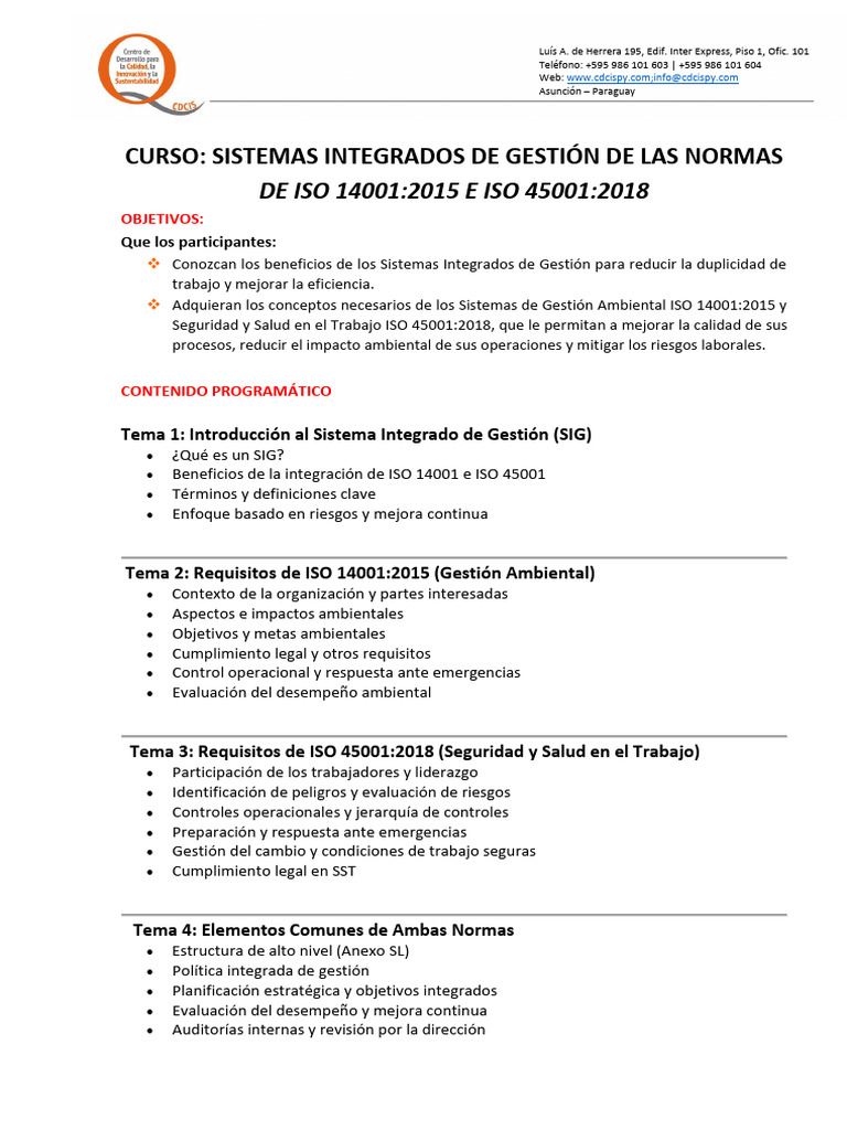 Curso Sistemas Integrados de Gestión 14001_45001-1 | PDF | Business