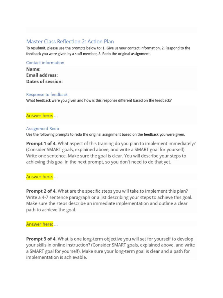 Reflection 2 Action Plan Resubmission - PDF Version | PDF