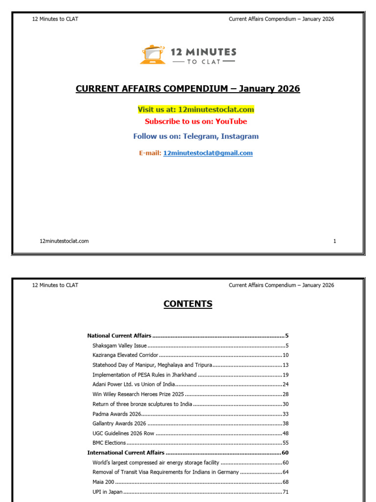 Current Affairs Compendium - January 2026: Subscribe To Us On: Youtube ...