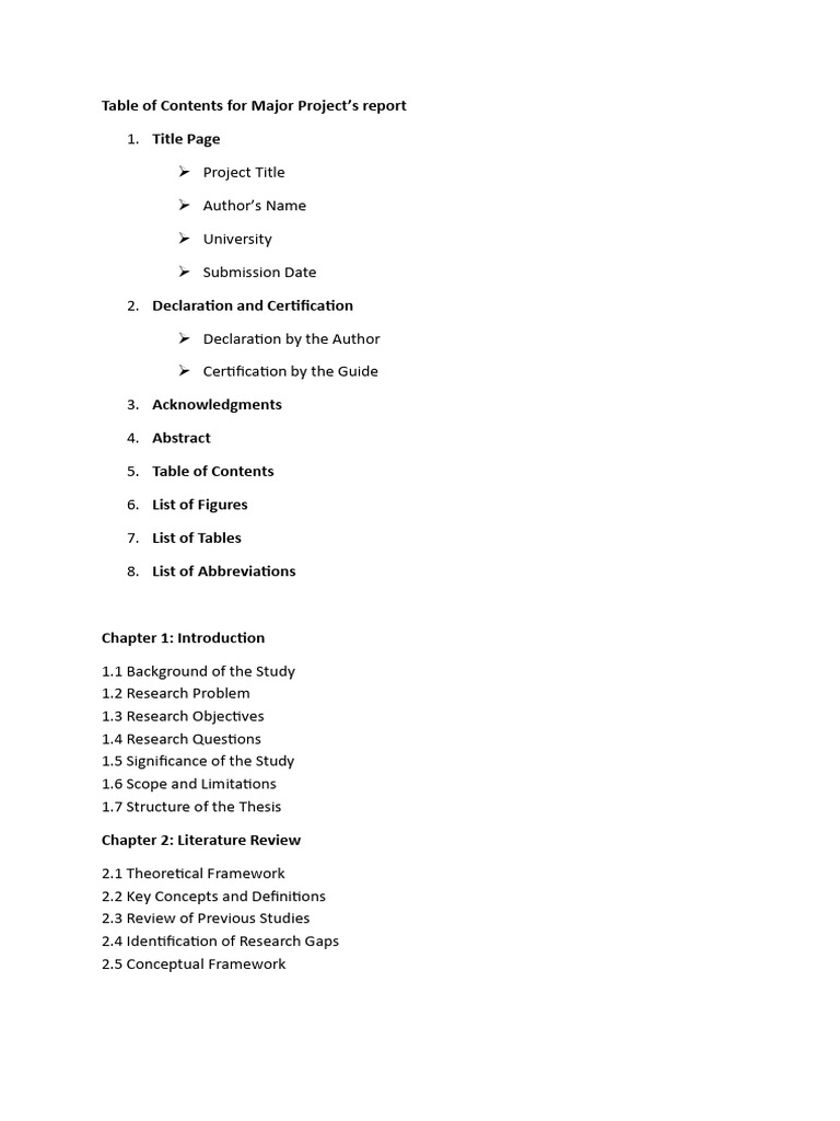 Table of Contents for Major Project | PDF