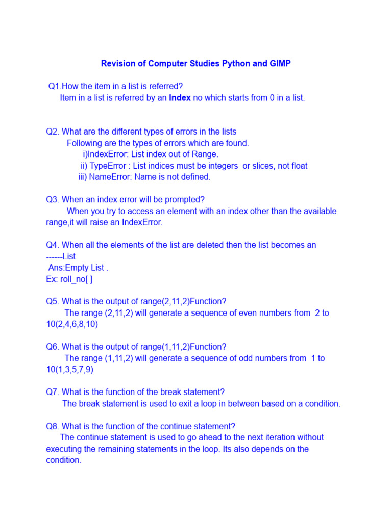 Revision of Computer Studies Python | PDF | Control Flow | Python ...